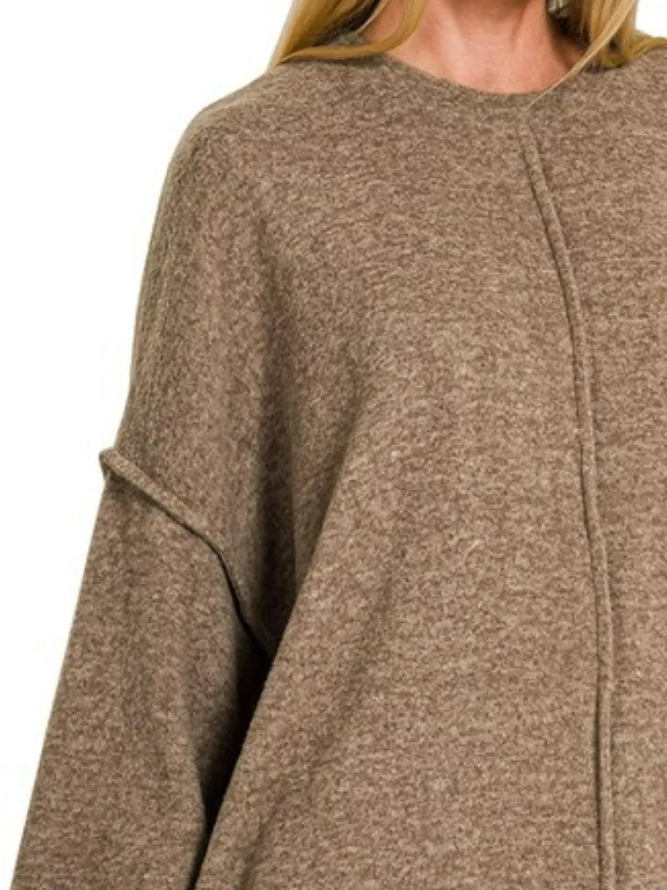 Zenana Mocha Brushed Melange Hacci Oversized Sweater