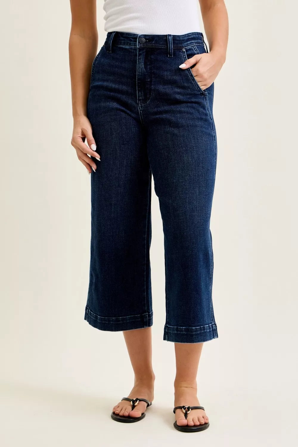 Judy Blue Dark Washed High Waist Ankle Wide Jeans DK