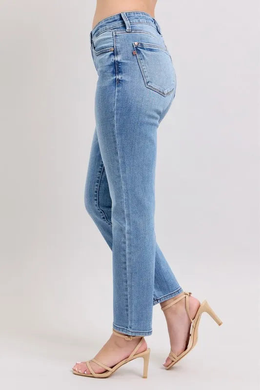 Judy Blue Mid Rise Vintage Wash Slim Jeans with Cell Phone Pocket