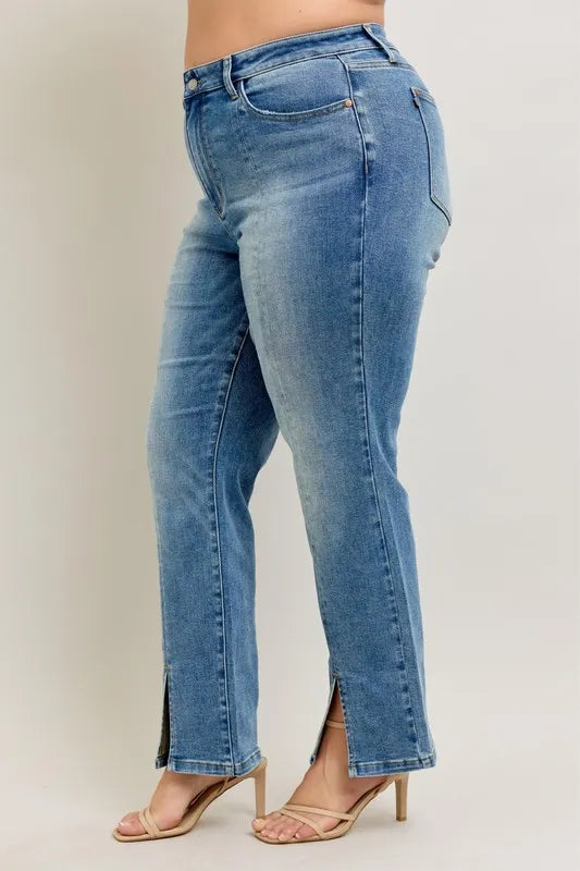 Judy Blue High Waist Vintage Wash Front Seam & Slit Straight
