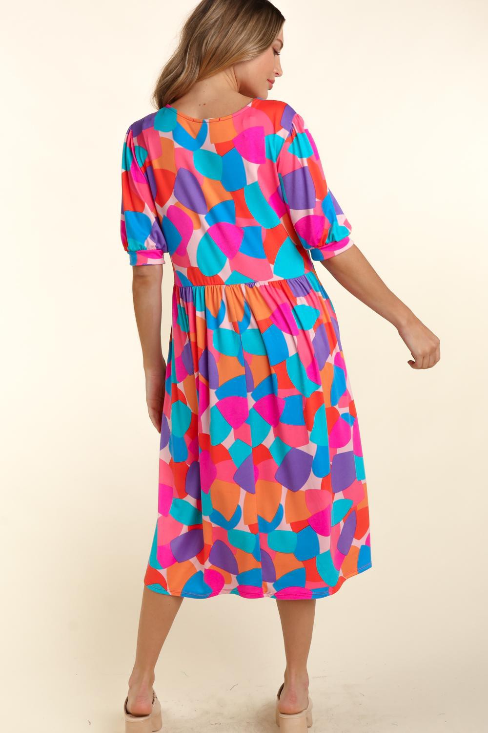 Haptics Geometric Multicolor Midi Dress With Pockets Dresses