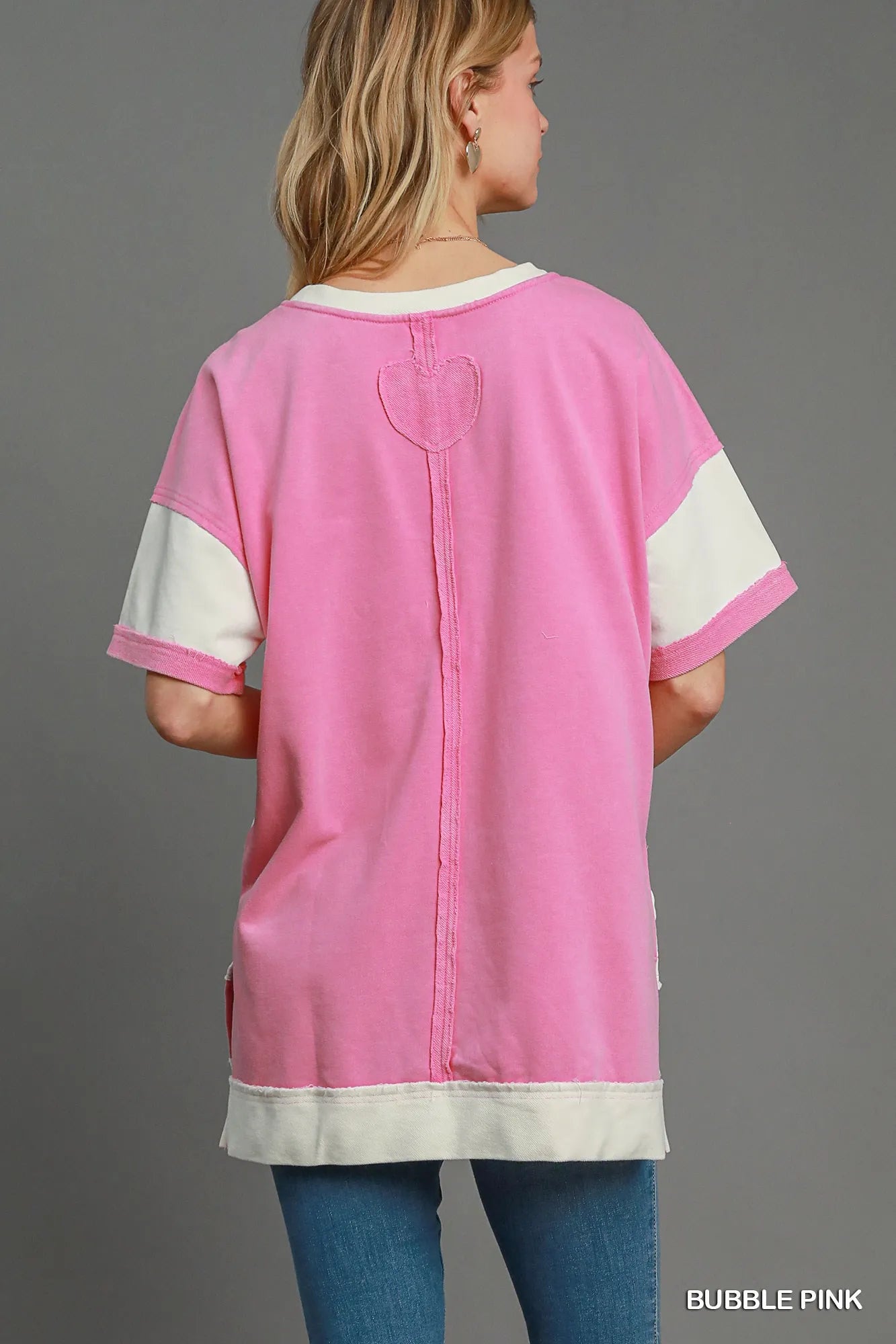 Umgee Bubble Gum Pink Mineral Wash ColorBlock Tunic Dress