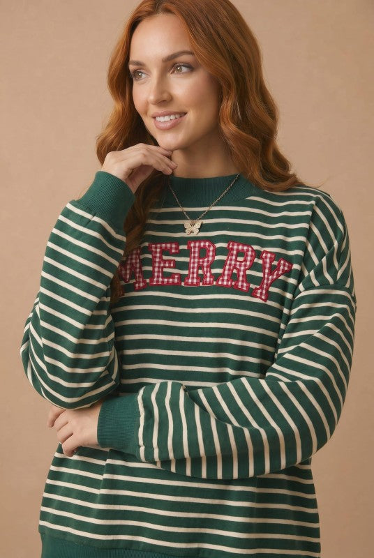 Merry and Bright Striped Sweatshirt