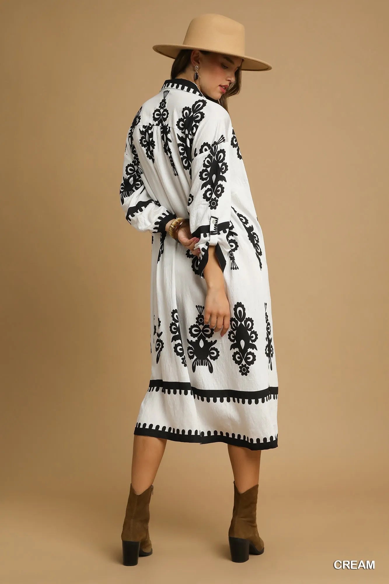 Umgee Cream Abstract Print Midi Dress