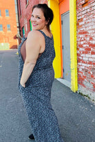 Haptics Black & Charcoal Floral Wide Leg Overalls Jumpsuits & Rompers