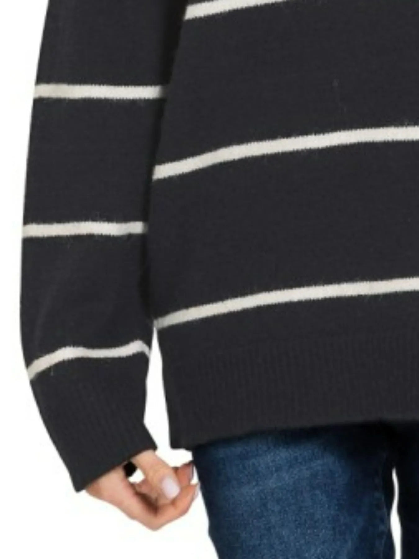 Zenana Black & Ivory Round Neck Stripe Sweater