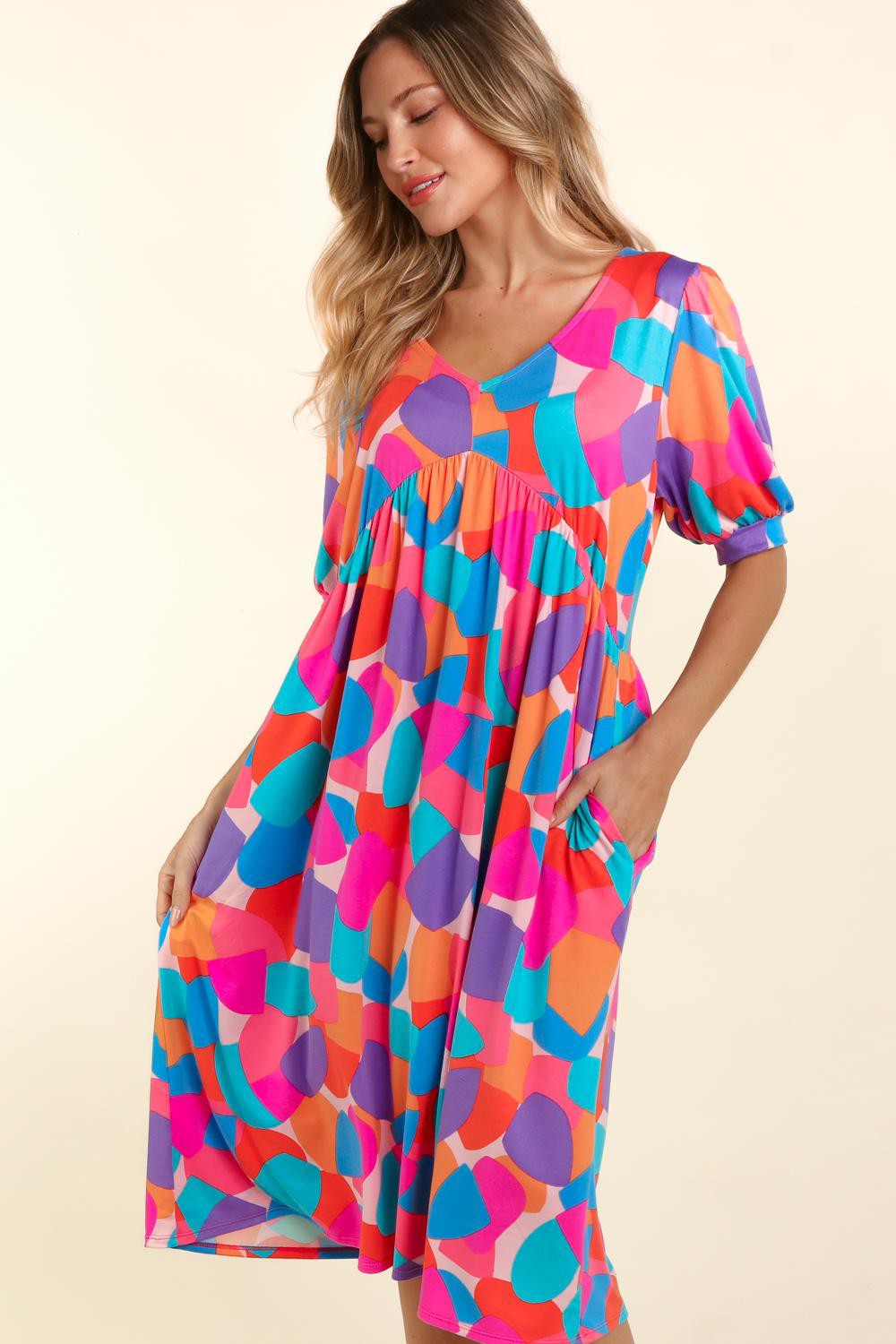 Haptics Geometric Multicolor Midi Dress With Pockets Dresses