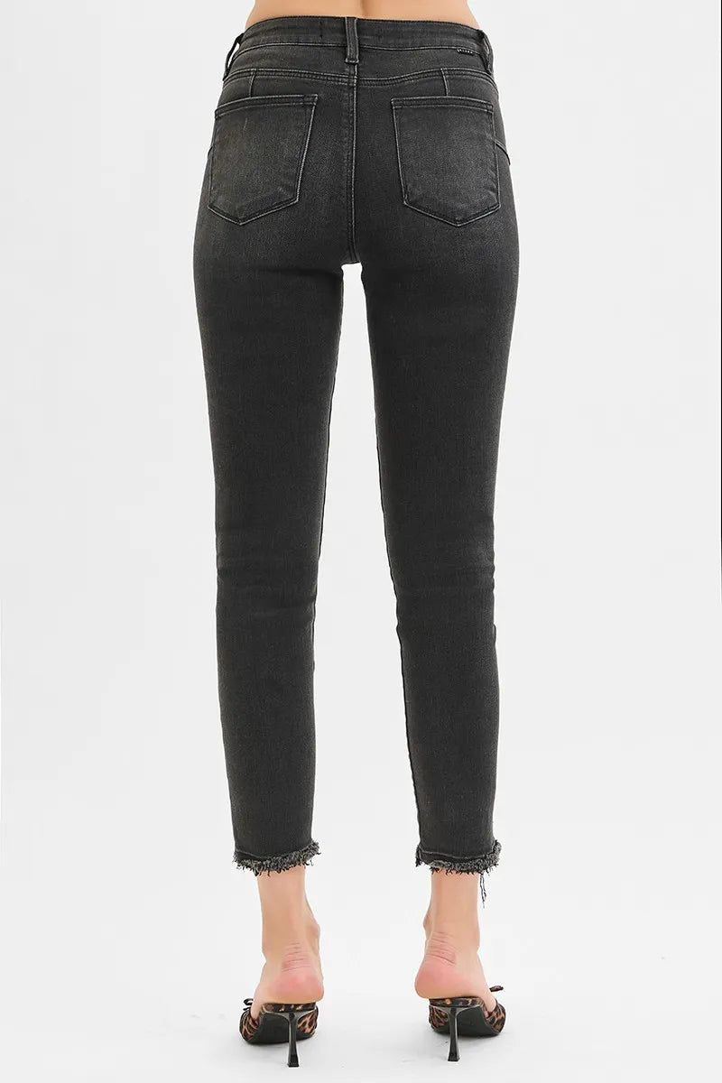 RISEN Black Washed Tummy Control Mid Rise Crop Skinny Jeans