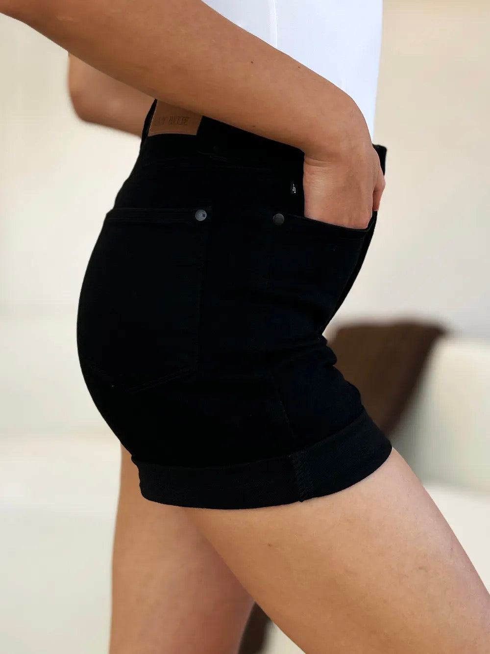 Judy Blue Black High Waist Tummy Control Cuffed Denim Shorts Shorts