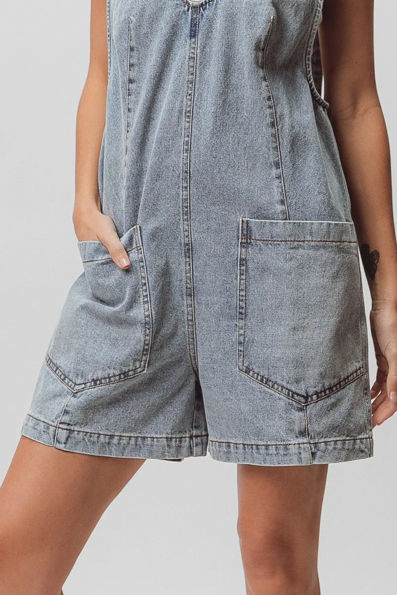 BiBi Patch Vintage Washed Denim Shortall