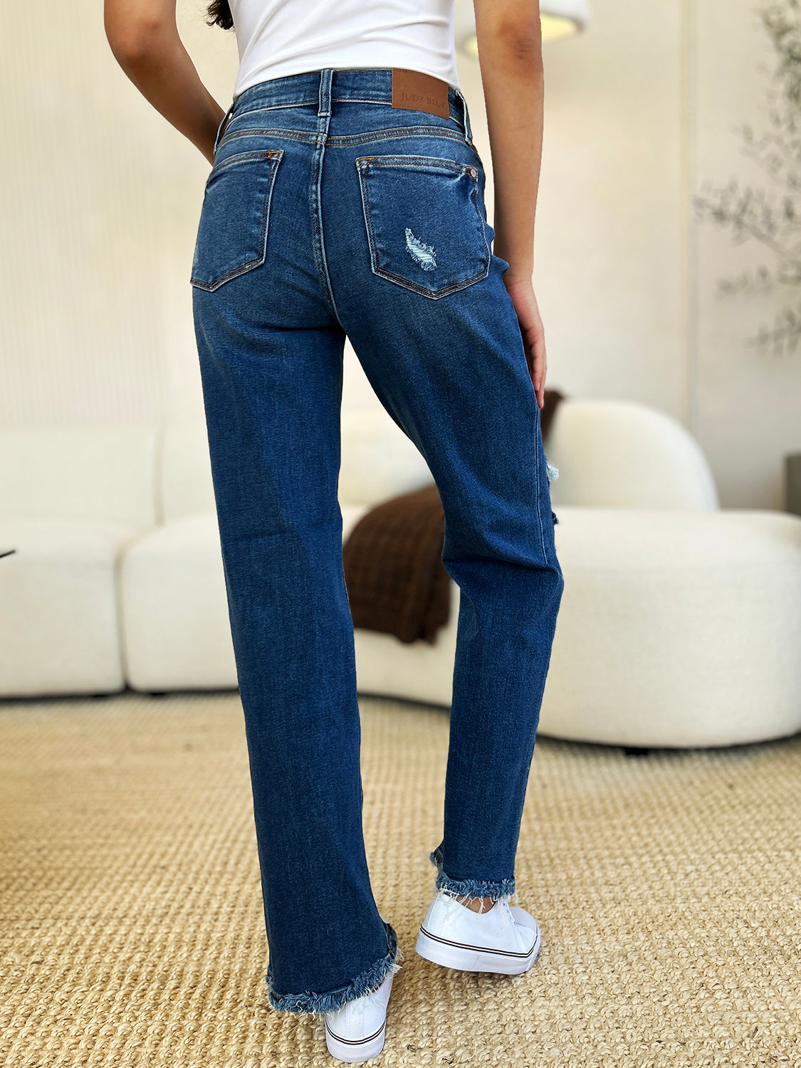 Judy Blue Mid Rise Distressed Raw Hem Jeans Jeans