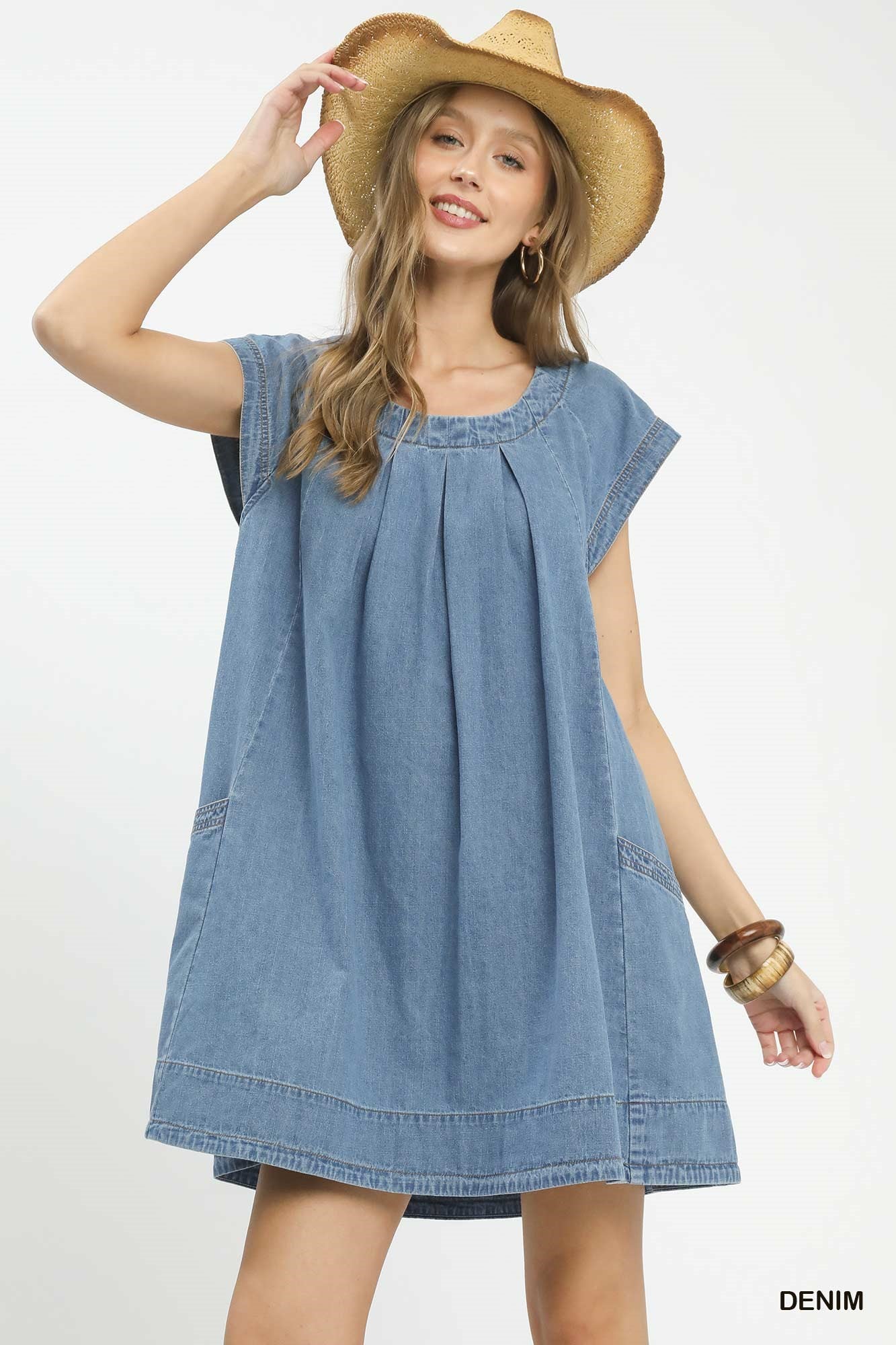 Umgee Denim tone Washed Denim Mini Dress DENIM