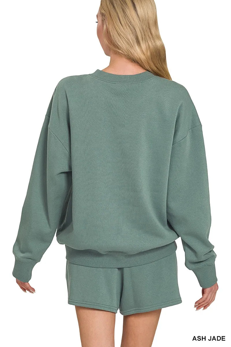 Zenana Ash Jade Fleece Long Sleeve Sweatshirts & Shorts Set