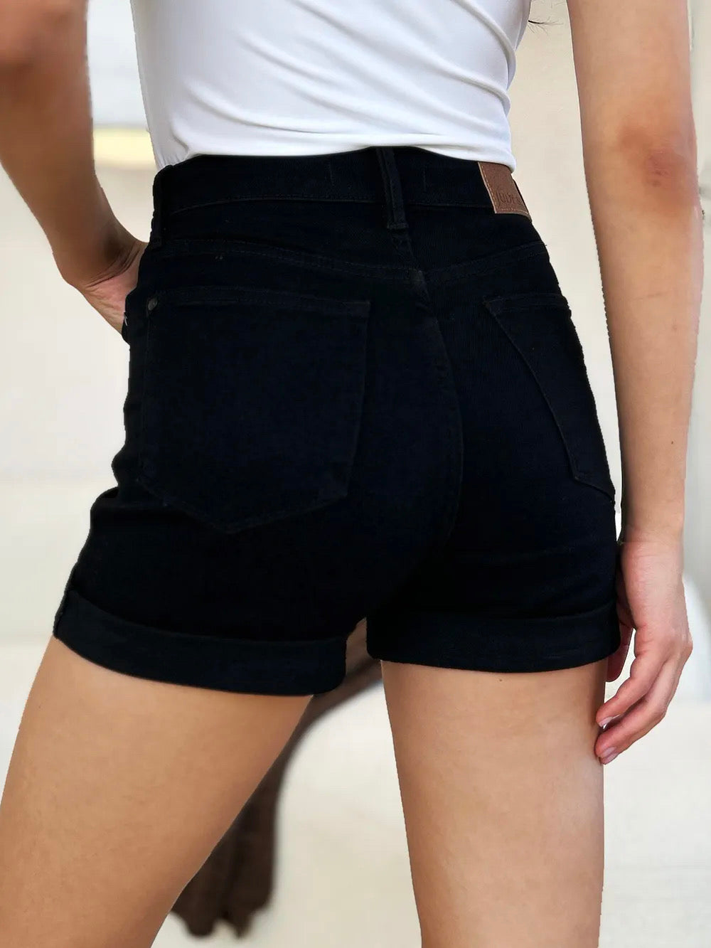 Judy Blue Black High Waist Tummy Control Cuffed Denim Shorts Shorts