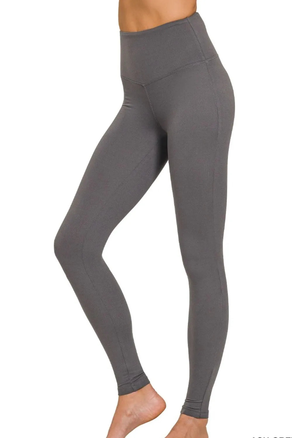 Zenana Ash Gray Premium Microfiber Wide Waistband Leggings