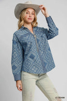 Umgee Light Denim Paisley Print Denim Shirt Jacket