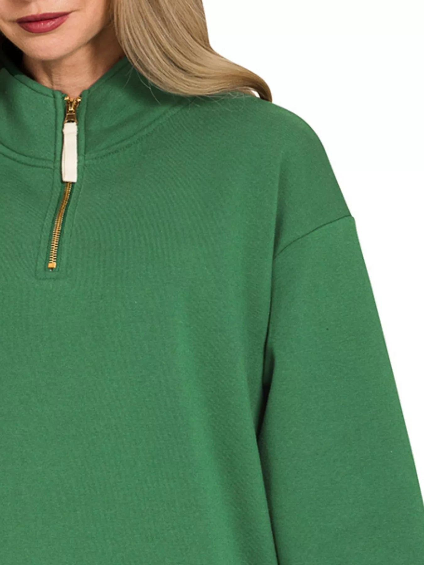 Zenana Dark Green Fleece Half Zip Sweatshirt