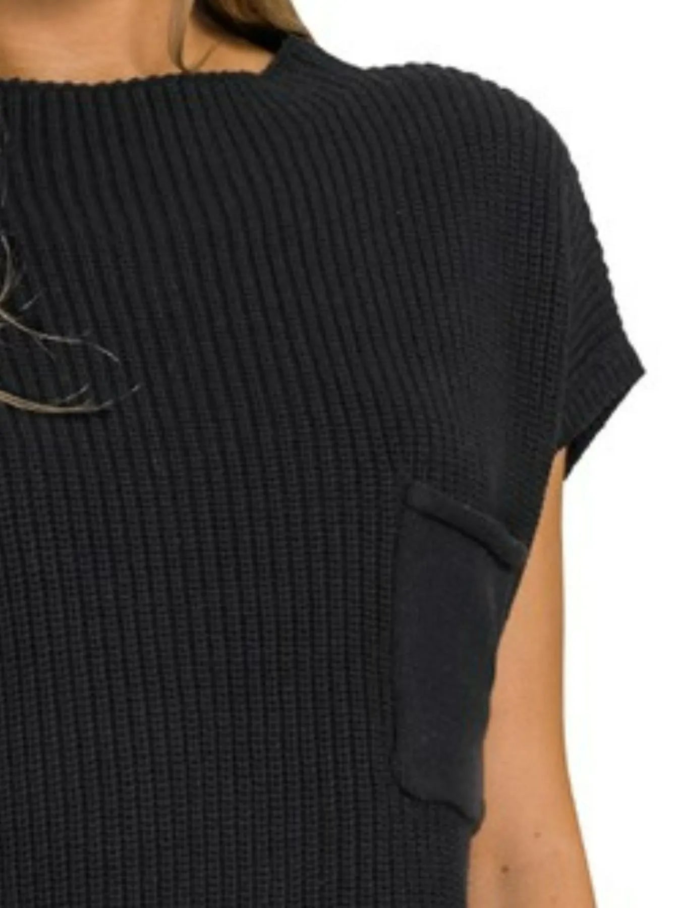 Zenana Black Mock Neck Short Sleeve Sweater