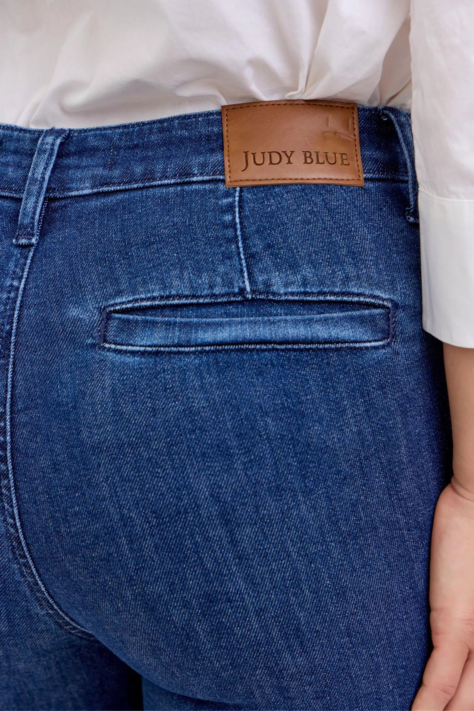 Judy Blue Dark Washed High Waist Flare Jeans with Front Patch Pockets