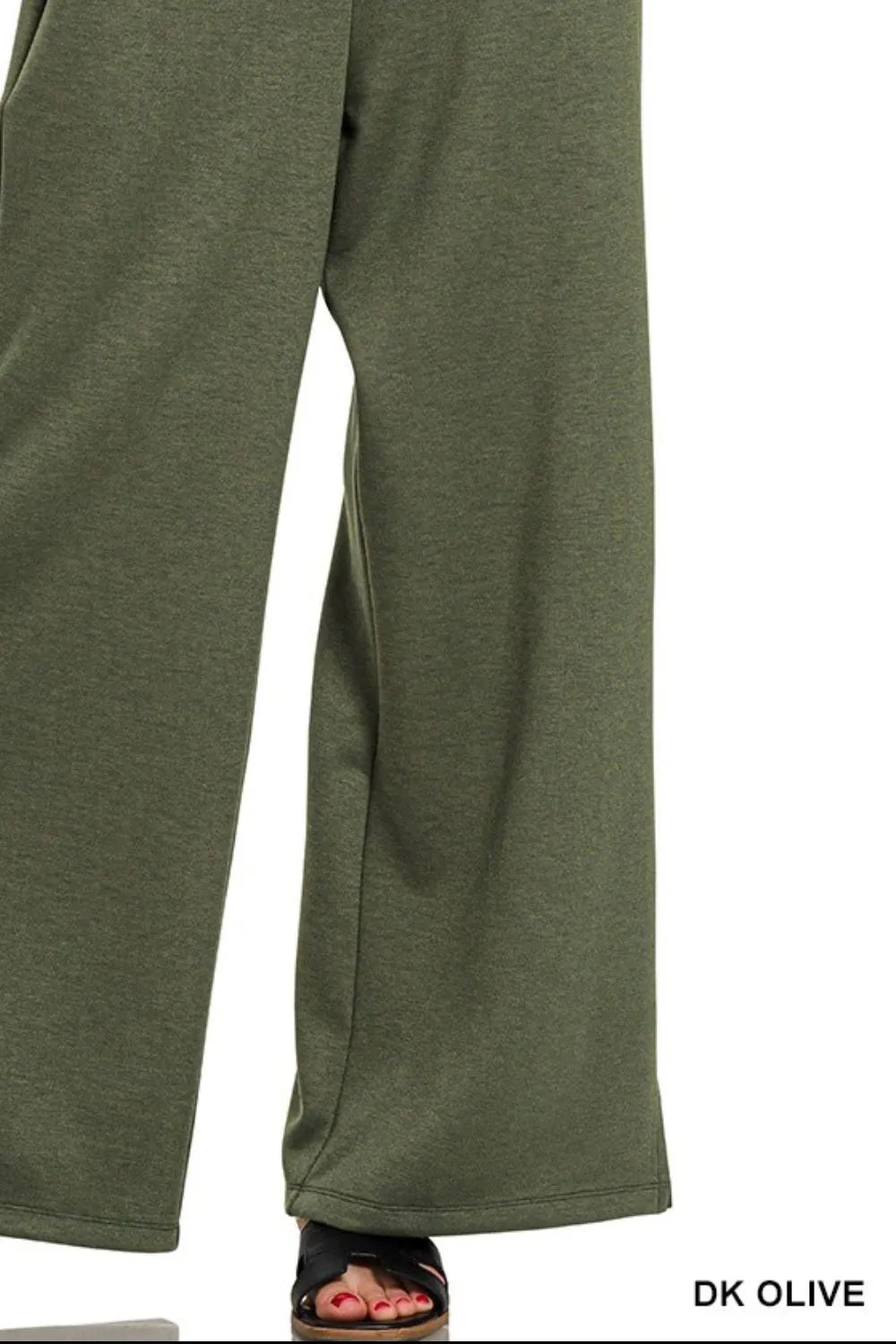 Zenana Dark Olive Scuba Drawstring Wide Leg Pants