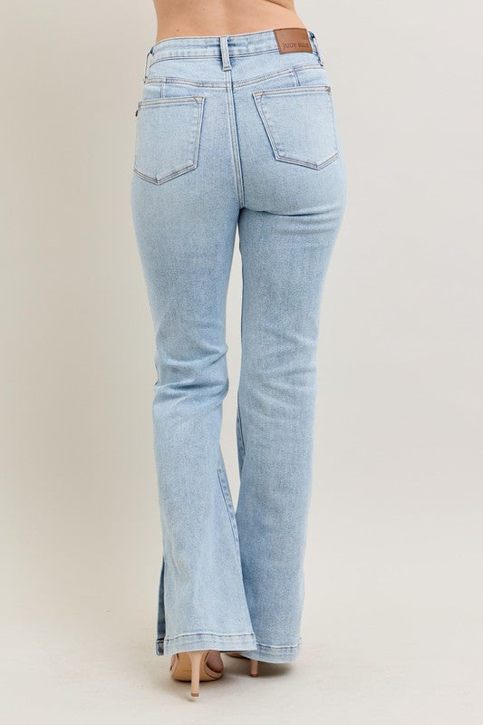 Judy Blue Light Washed Tummy Control Vintage Wash Side Slit Slim Boot Jeans