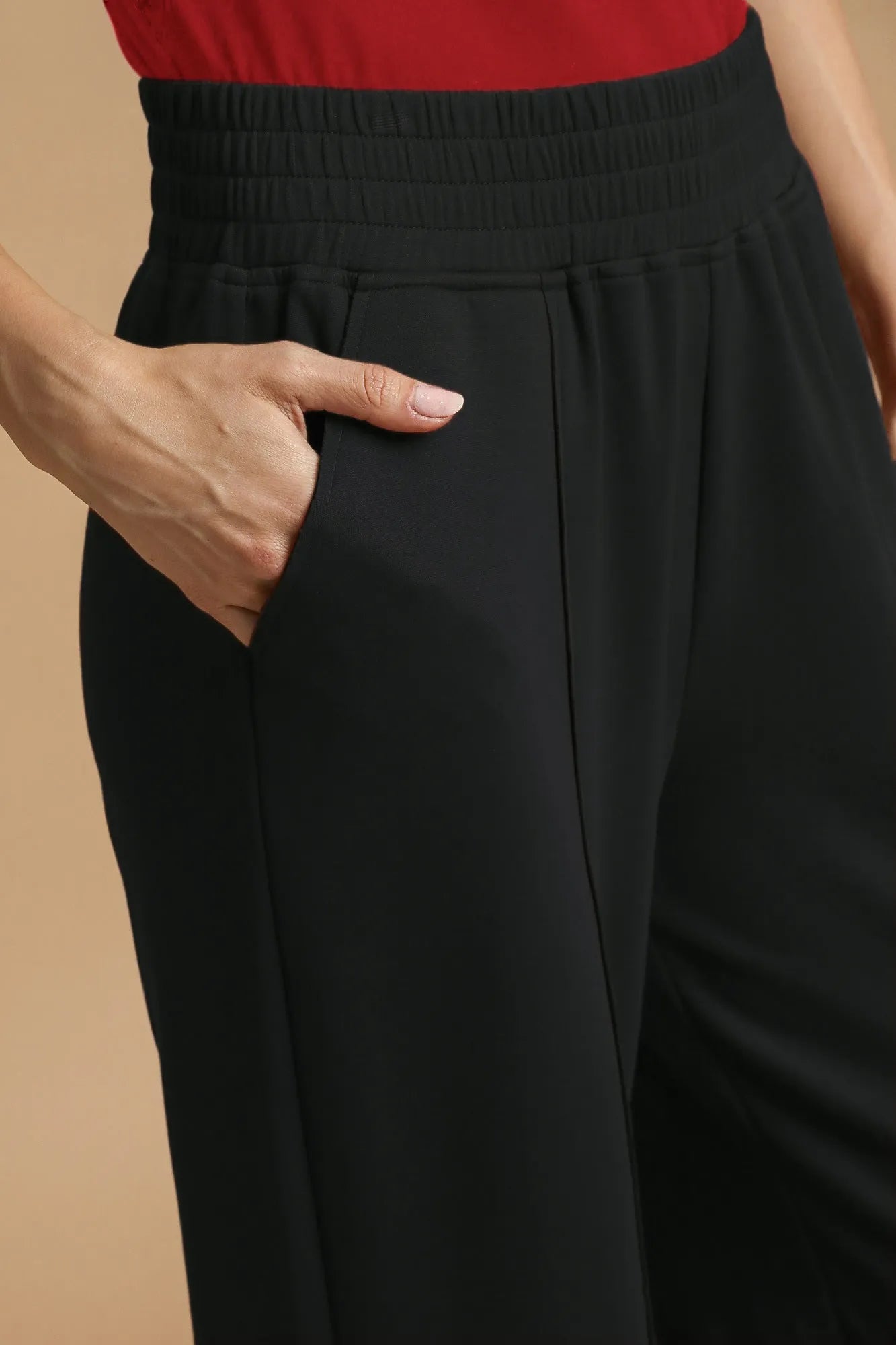 Umgee Black Drawstring Jogger Pants with Front Seam Detail