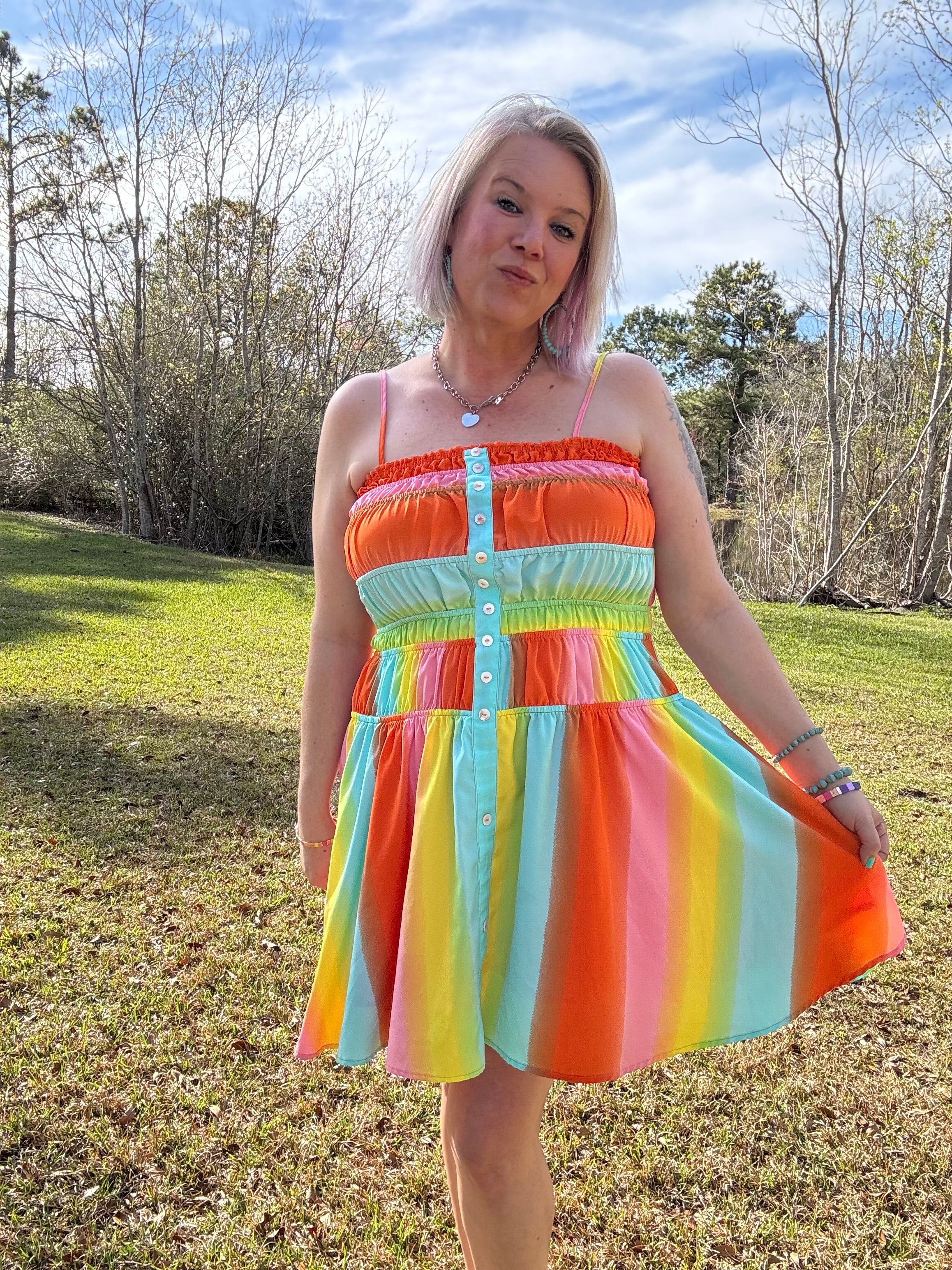 Davi & Dani Rainbow Multi Color Ombre Dress