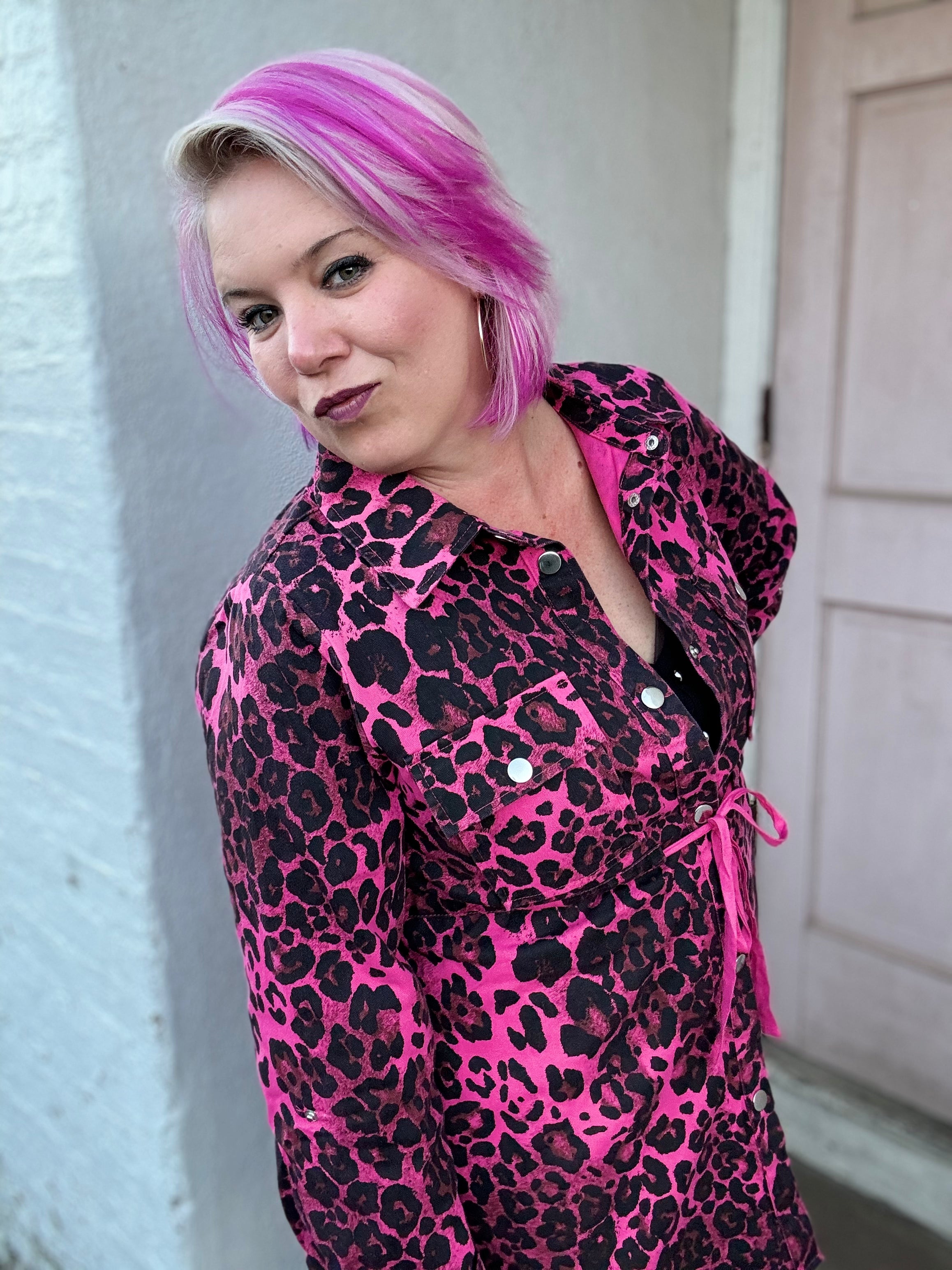 Jodifl Hot Pink Leopard Print Jacket Coats & Jackets