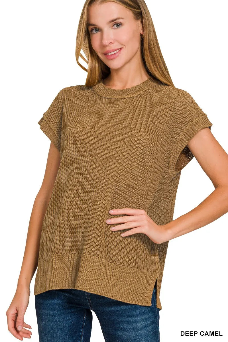 Zenana Deep Camel Oversized Crew Neck Sweater
