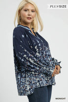 Umgee Midnight Floral Vine Print Blouse with Balloon Sleeves