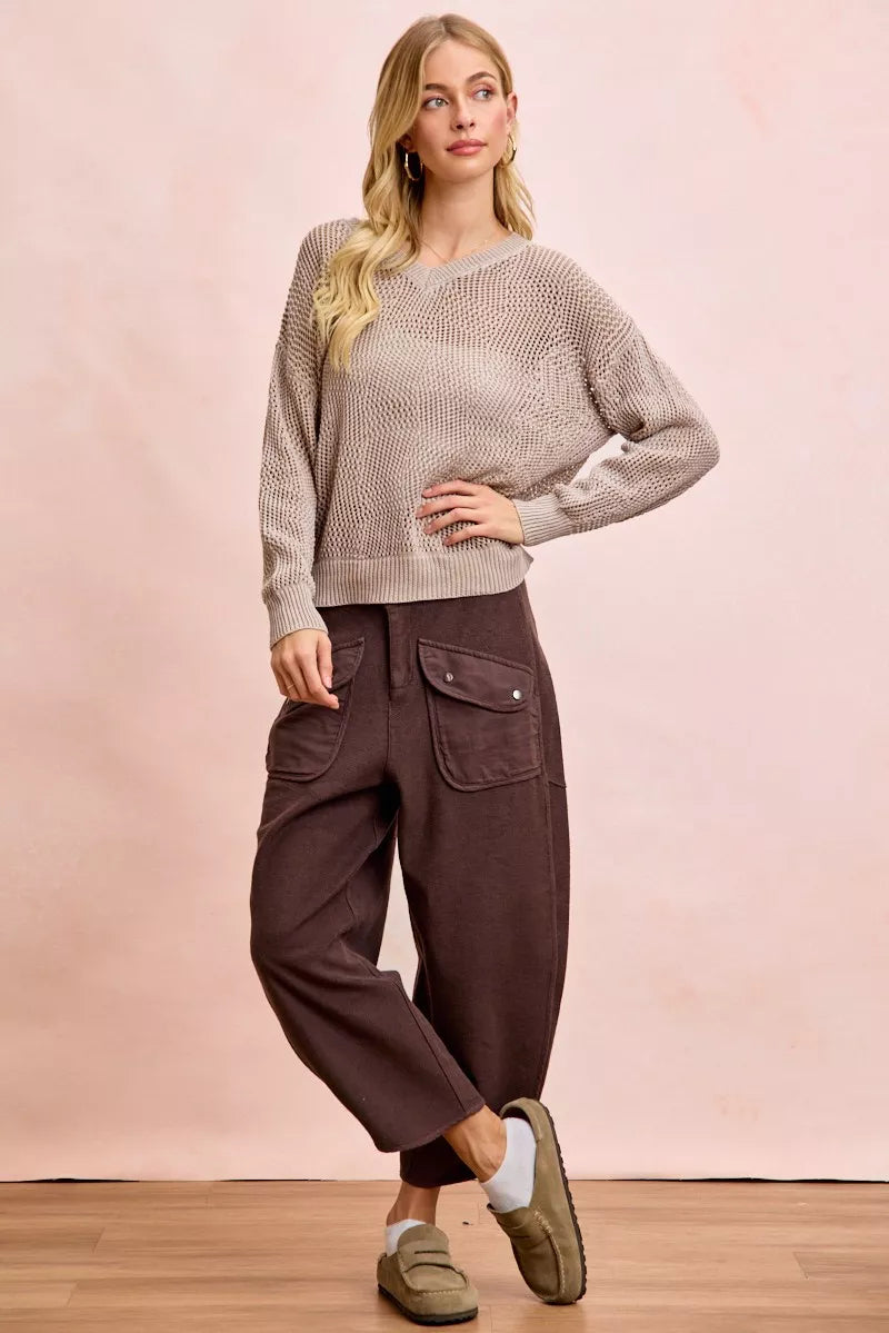 BiBi Vintage Mocha Washed Terry Pants with Pockets