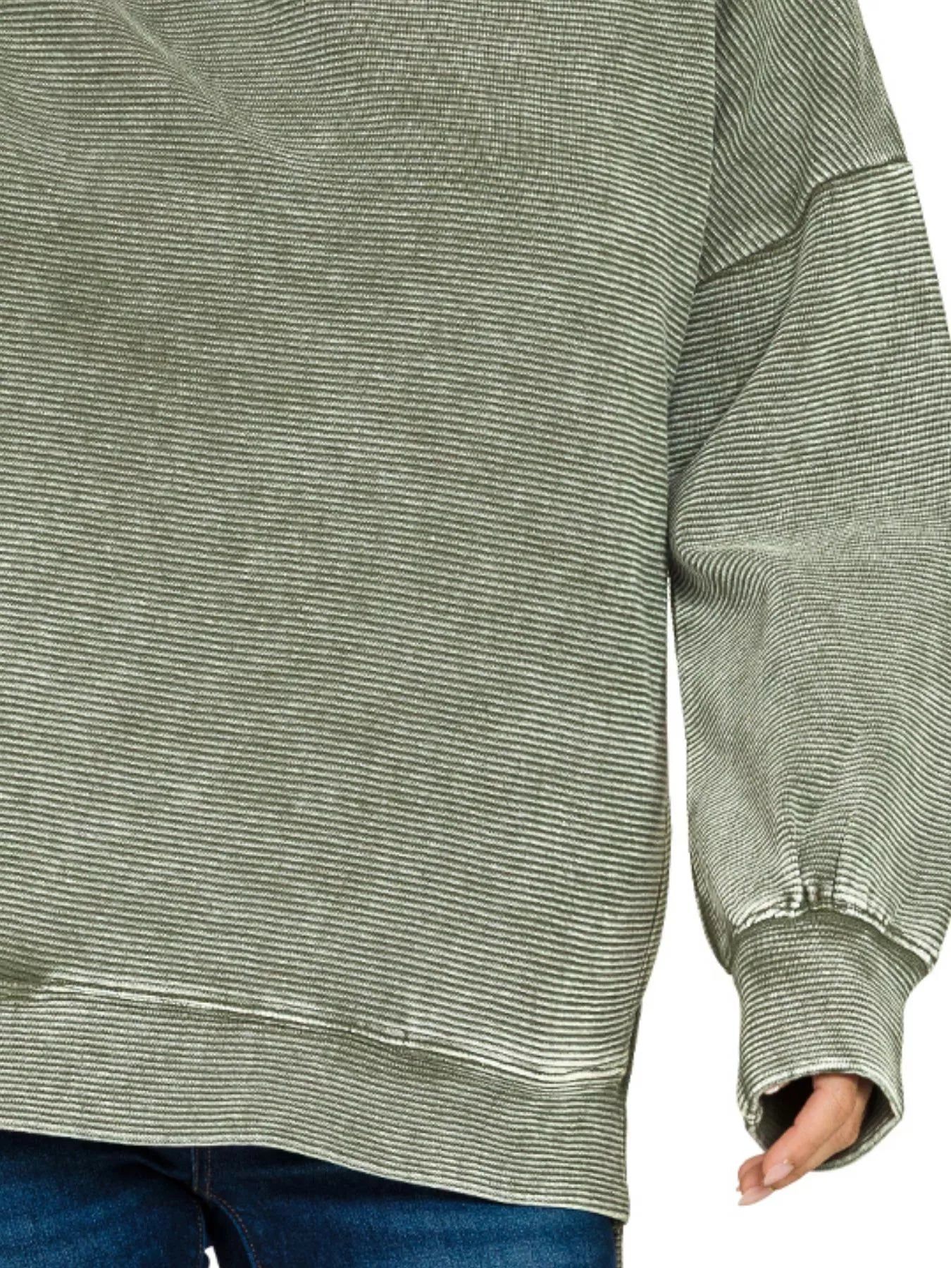 Zenana Dark Olive Acid Washed Double Ribbed Hi-low Sweatshirt