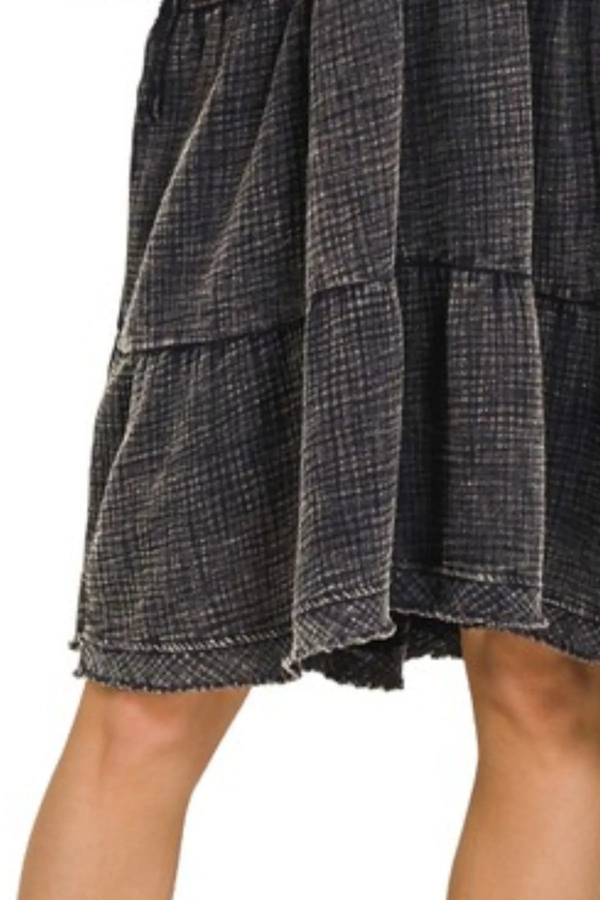 Zenana Ash Black Washed Double Gauze Raw Edge V-neck Dress