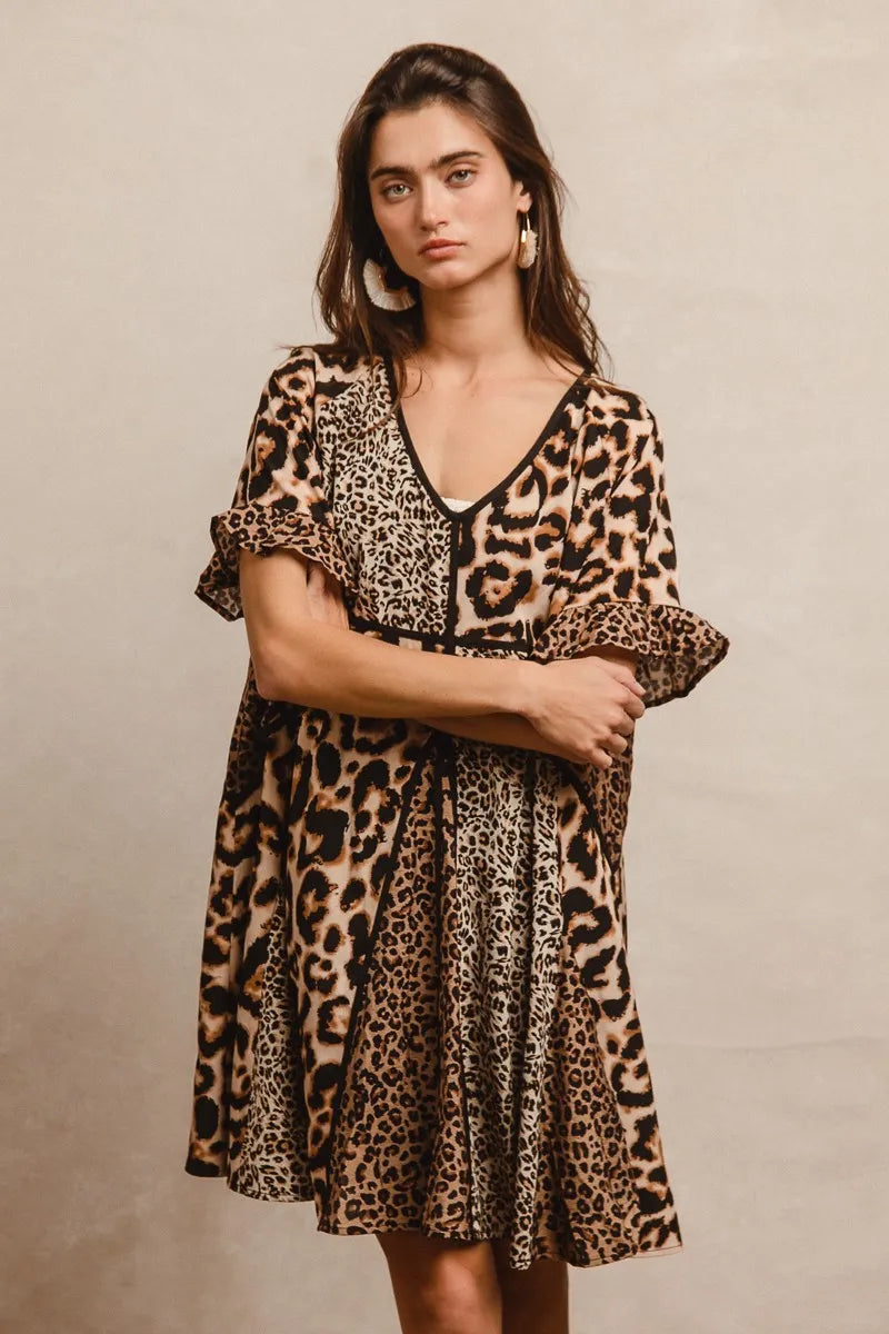 BiBi Leopard Prints Mix and Match Short Sleeve Dress