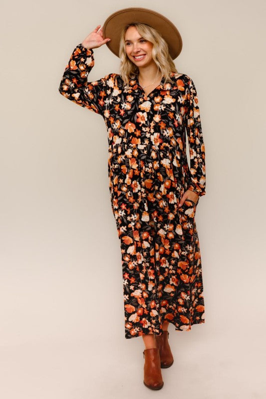 Haptics Black & Rust Floral Knit Maxi Dress