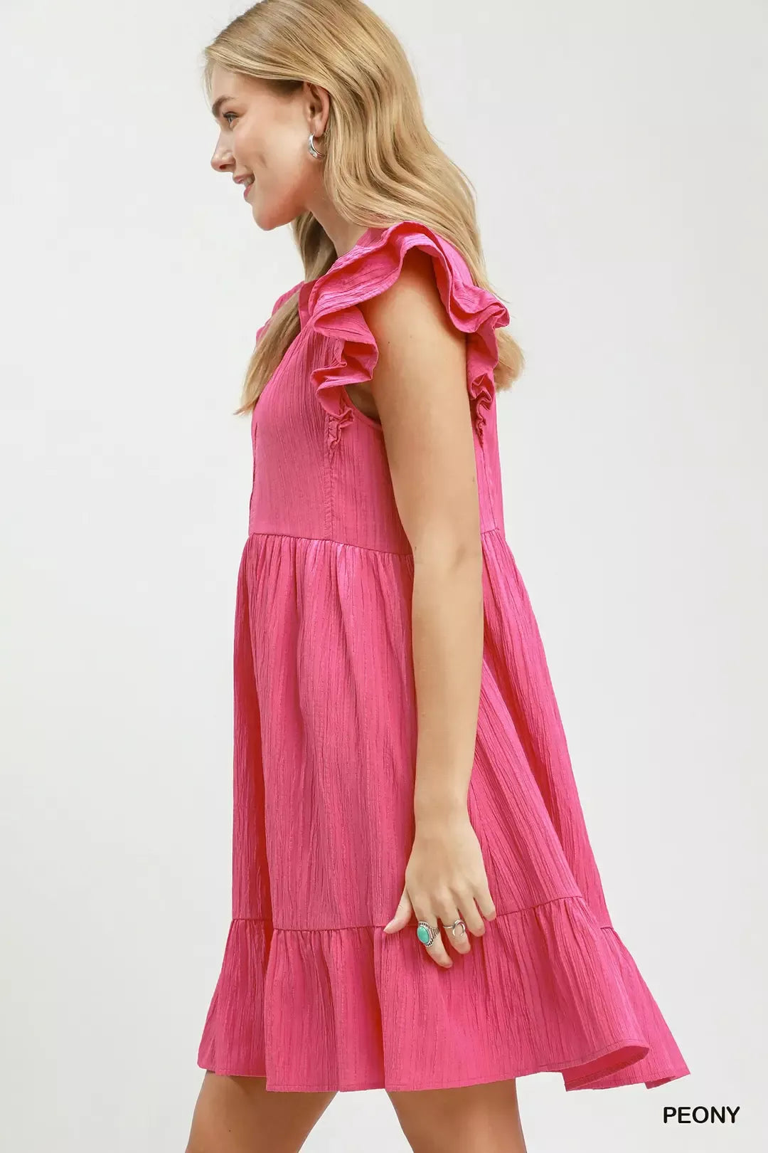 Umgee Peony Ruffle Sleeve Babydoll Dress