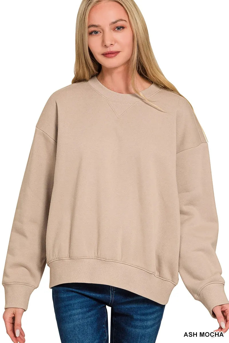 Zenana Ash Mocha Fleece Long Sleeve Sweatshirts & Shorts Set