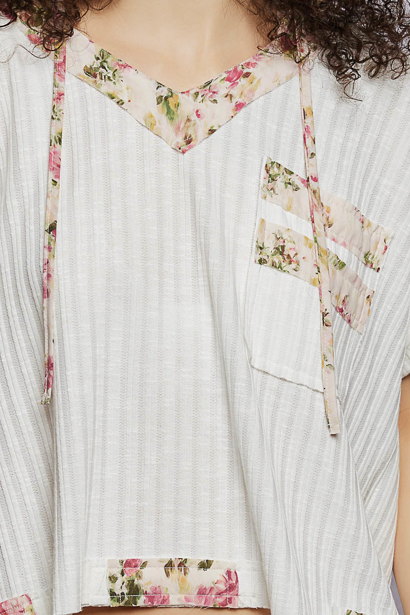 POL Off White Short Sleeve Hooded Top with Back-Open Detail