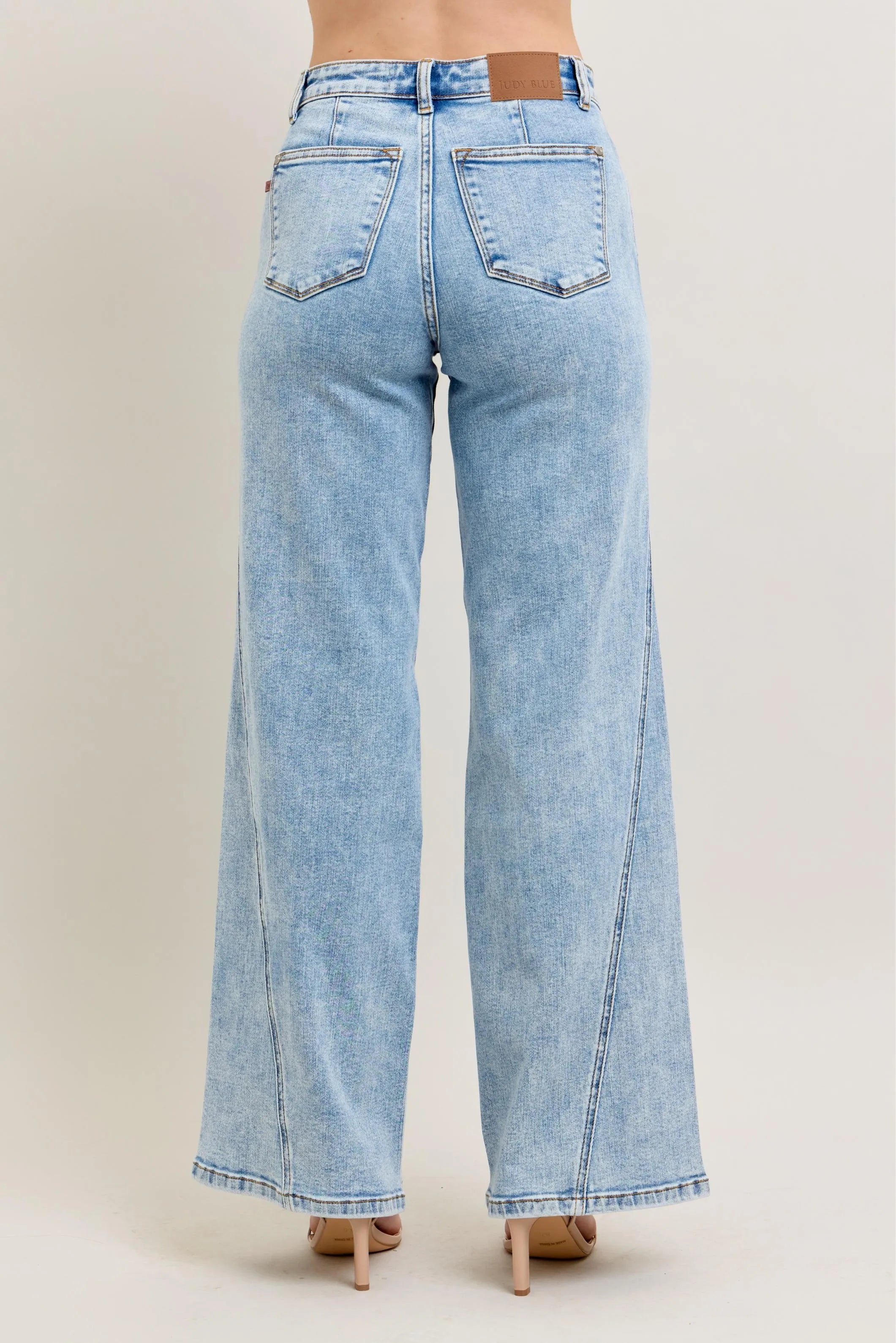 Judy Blue Light Washed High Waist Wide Leg Jeans with Skewed Inseam