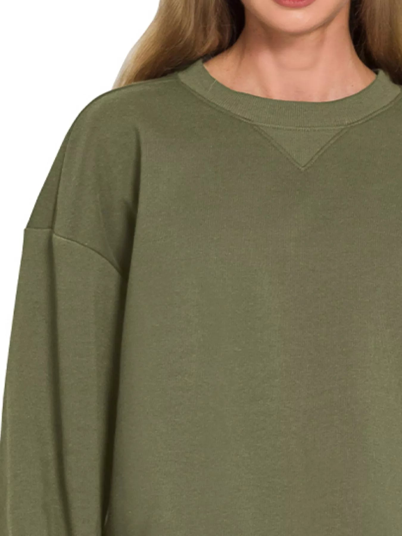 Zenana Dark Olive Fleece Long Sleeve Sweatshirts & Shorts Set