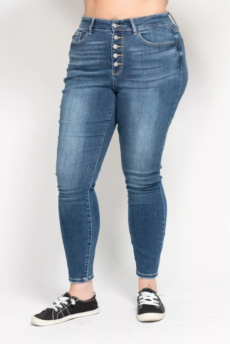 Judy Blue Medium Washed High Rise Button Fly Skinny Jeans