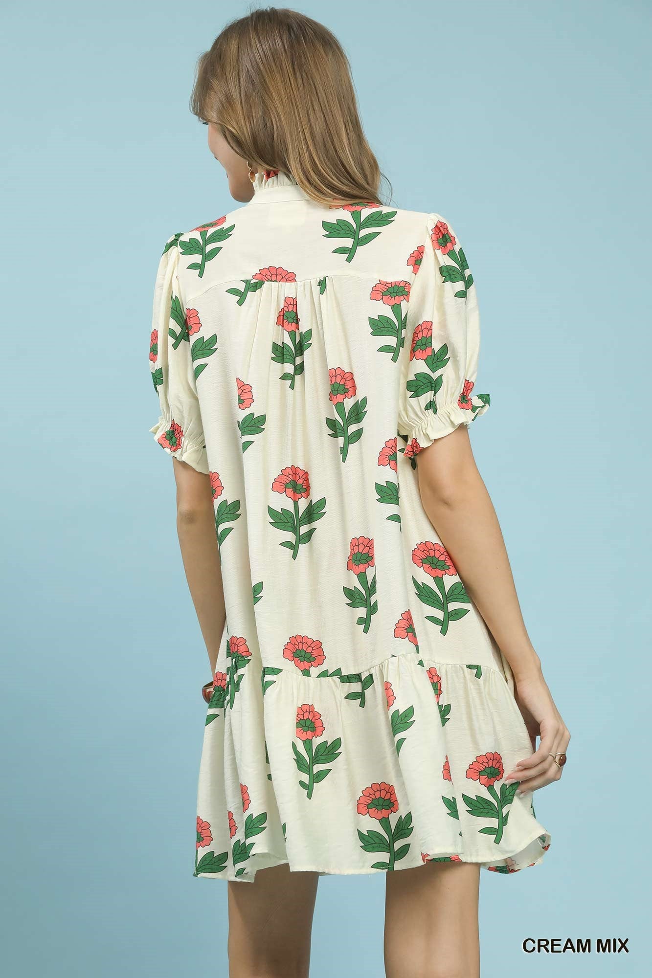 Umgee Cream Mix Floral Print Babydoll Dress