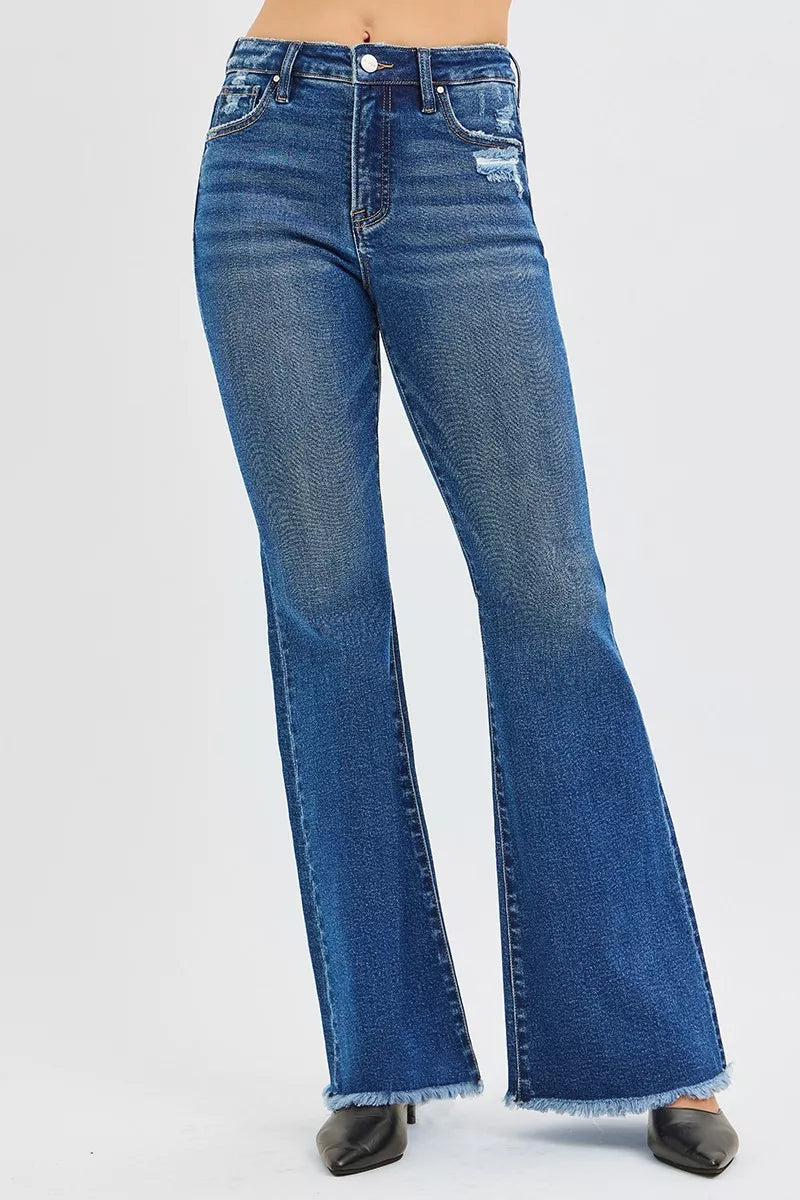 RISEN Dark Washed High Rise Flare Jeans DARK