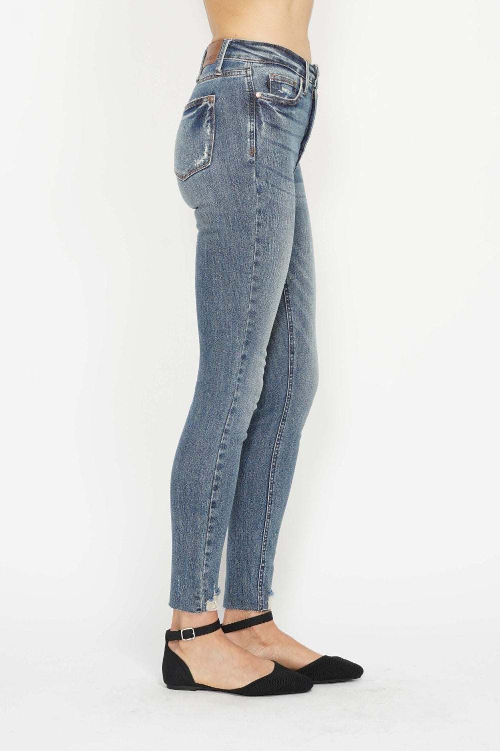 Judy Blue Tummy Control Vintage Wash Hem Destroy Skinny Jeans Pants