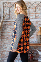 Heimish Pumpkin Checkered Contrast Striped Long Sleeve T-Shirt