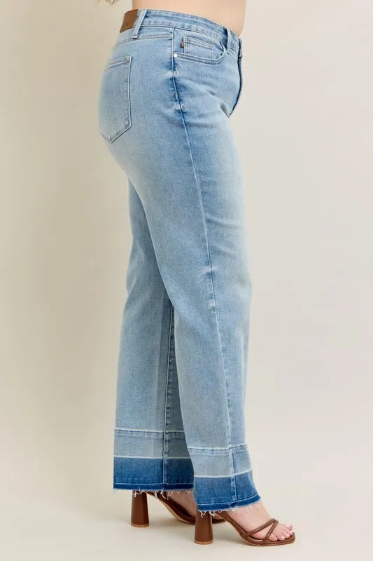 Judy Blue Light Washed Mid-rise Release Hem Wide Leg Jeans