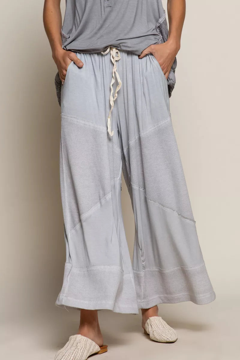 POL Dove Gray Elastic Waistband Wide Leg Pants with Drawstring DOVE GREY