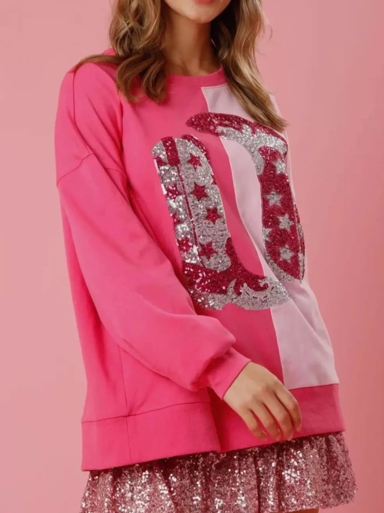 Preorder Sequin Boots Color Block Sweatshirt