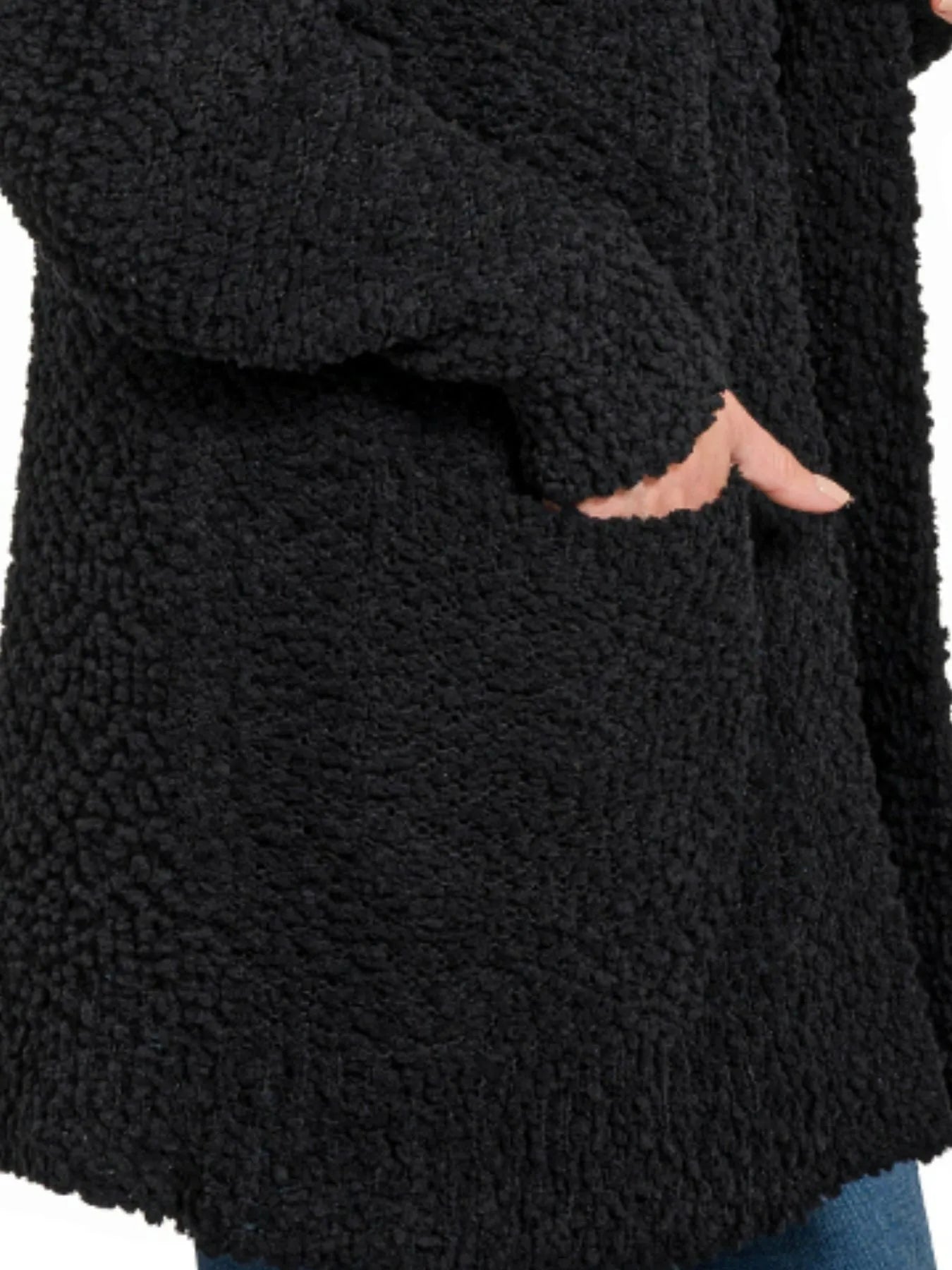 Zenana Black Long Sleeve Popcorn Sweater Cardigan with Pockets