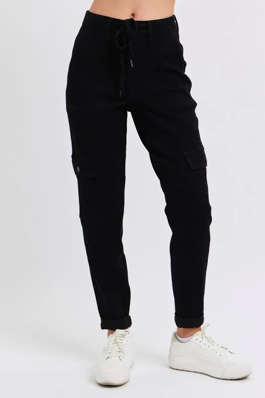 Judy Blue Black High Waist Cargo Cuffed Jogger BK
